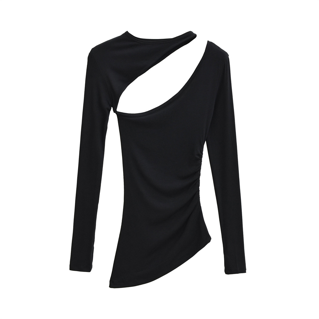 Irregular Collar Slim Removable Strap Full Arm Top