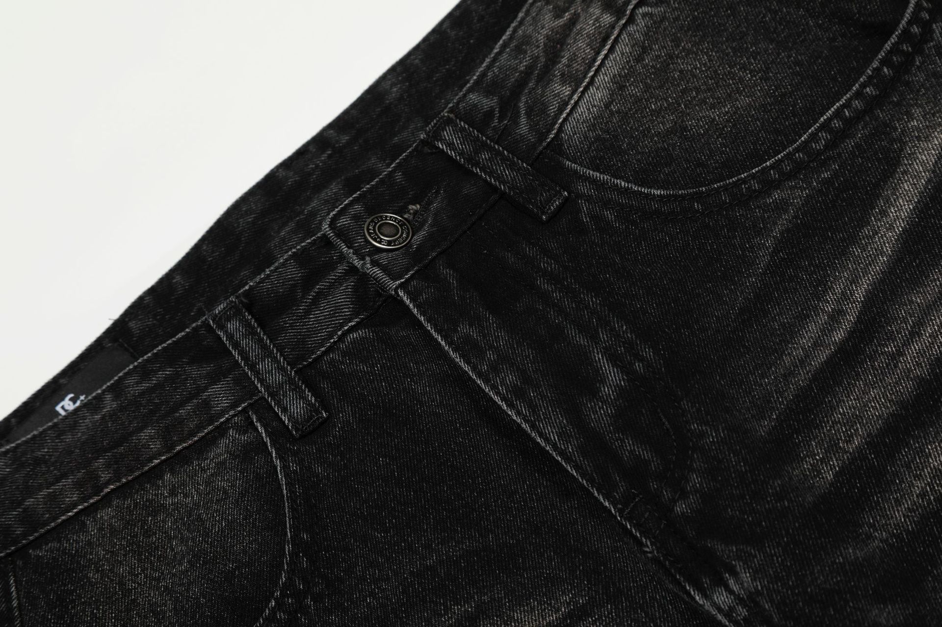 Style Washed Black Vintage Cat-Whisker Pattern Design Men's Loose Knife Cut Jeans