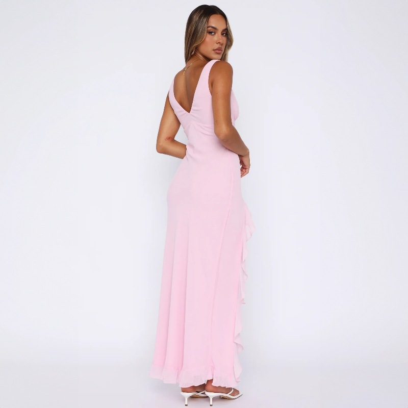 Dark Plunging A-Line Tank Dress with Scalloped Split