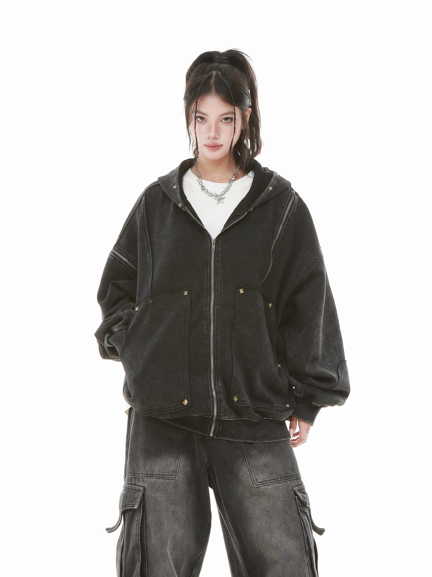 American Vintage Loose Fit Zipper Front Hoodie