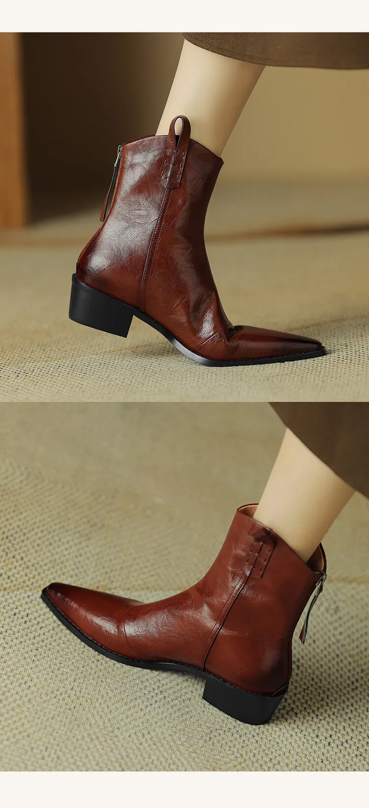 Ladies Tapered Cowgirl Microfiber Block Ankle Boots