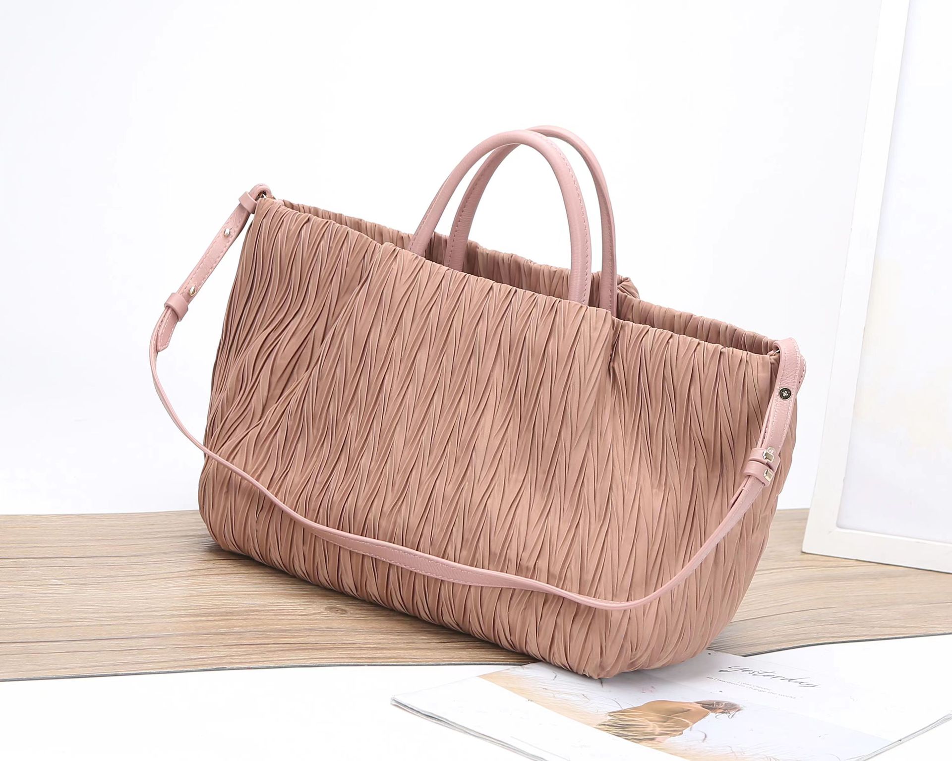 High Quality Large Tote for Women Handbags and Purses Waterproof Linen Oxford Fold Pattern Travel Shoulder Toes Shopper Bag 2021