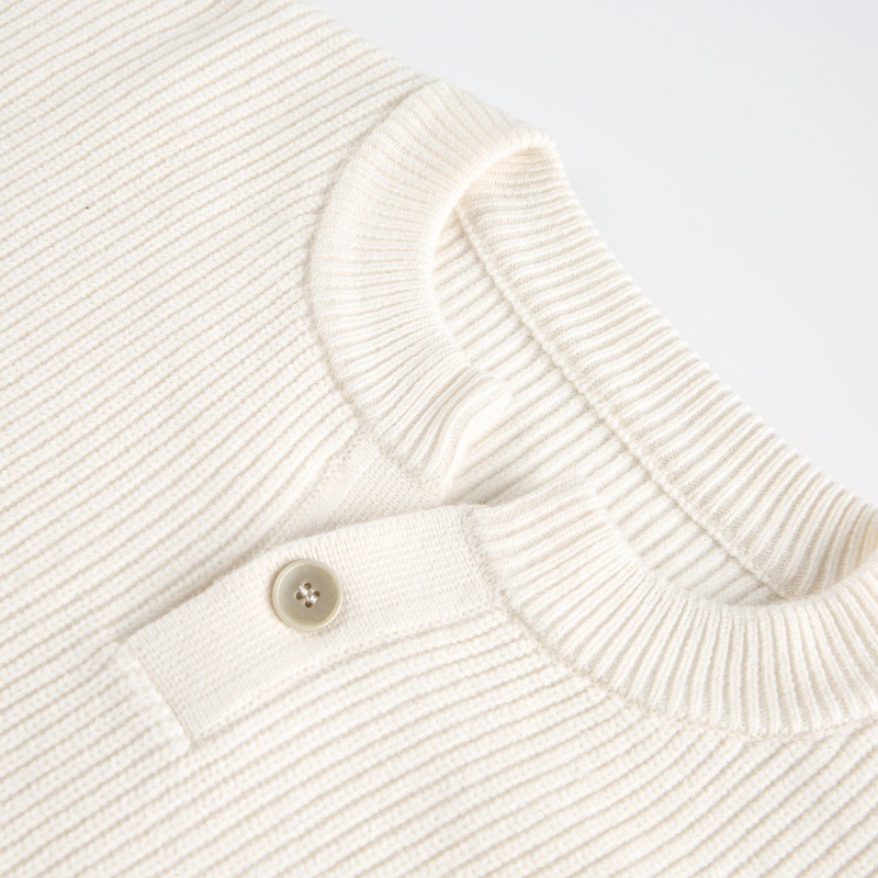 Block Hand Stitching Henley Collar Design Loose Knitwear