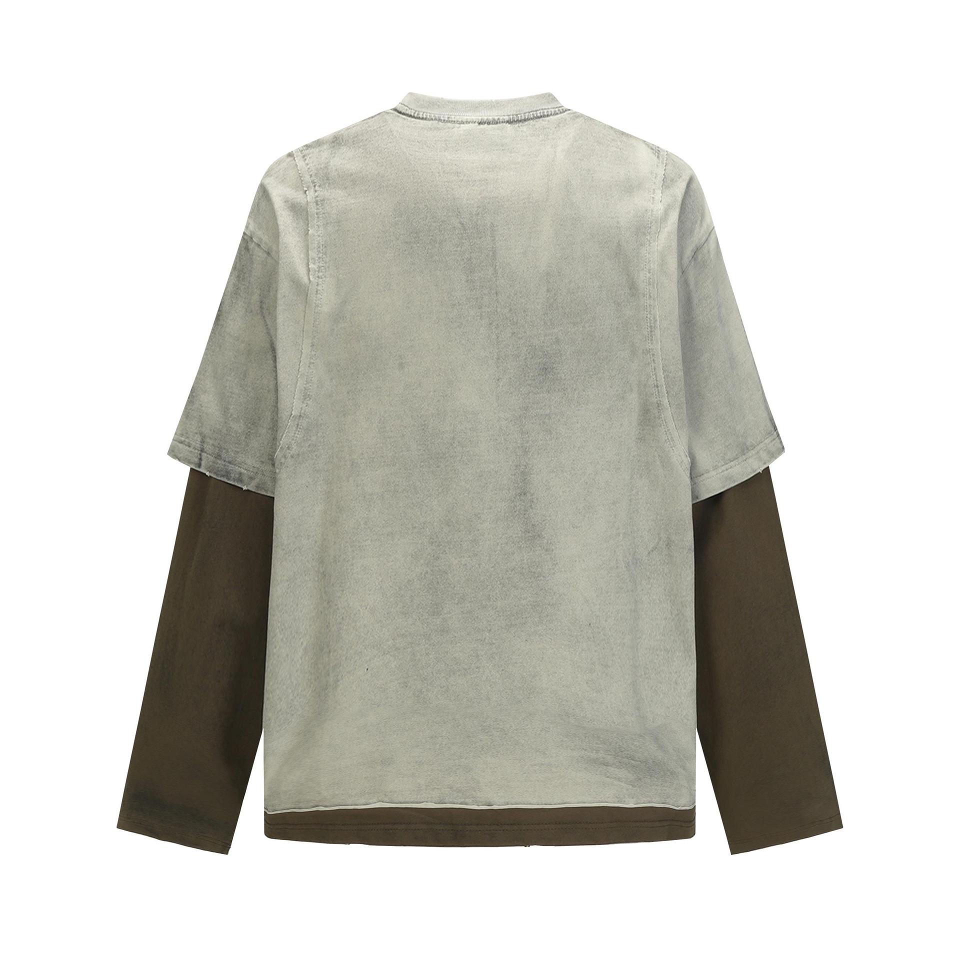Cotton Vintage Letter Print Contrast Mock Layered Hoodie