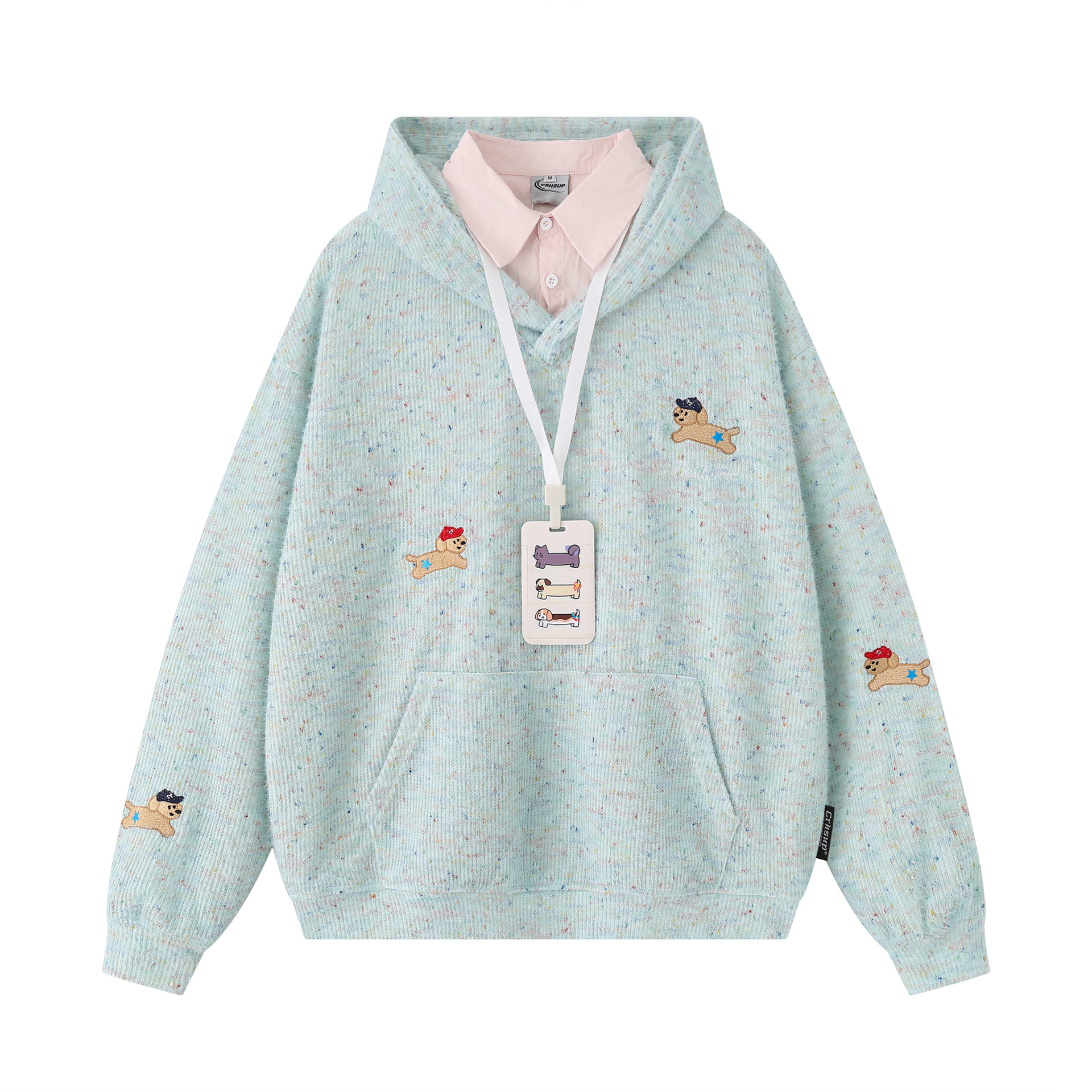 Retro Faux Layered Oversized Puppy Motif Hoodie