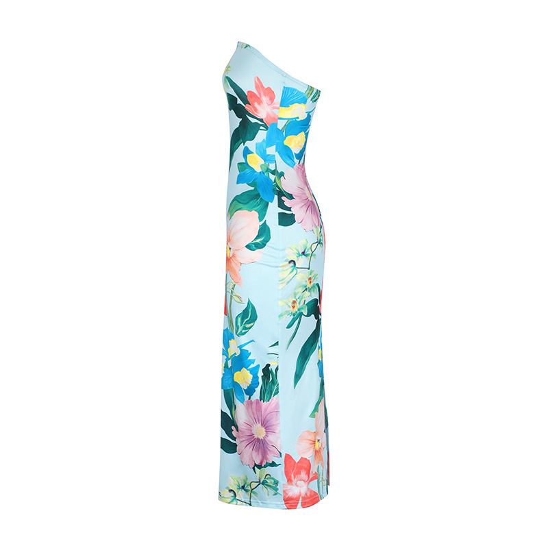 Sleeveless Curve-Hugging Patterned Side Split Maxi Dress