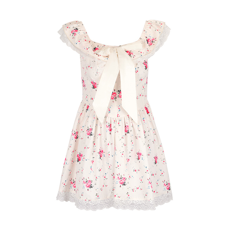 Asymmetrical Ribbon Flower Pattern Dress