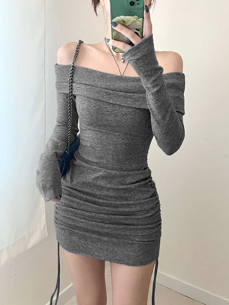 Urban Asymmetric Neck Full Arm Mini Dress