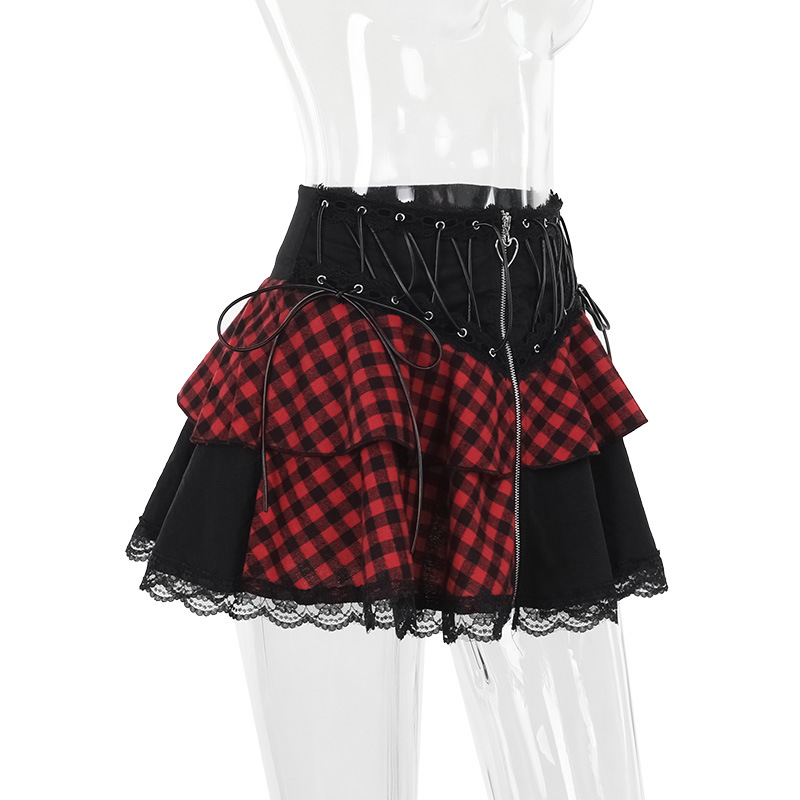 Ladies Sexy Striped Plaid Paneled Skirt