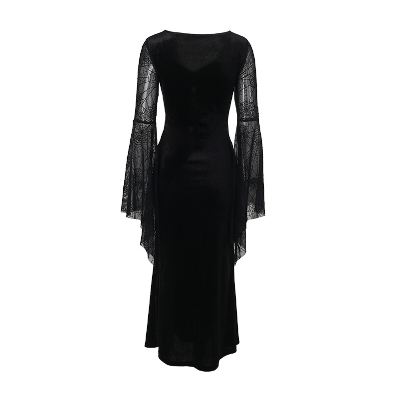 V-Neck High-Waist Spider Web Print Long Pencil Dress