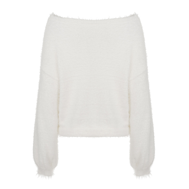 Ladies Relaxed Round Neck Plain Furry Sweater