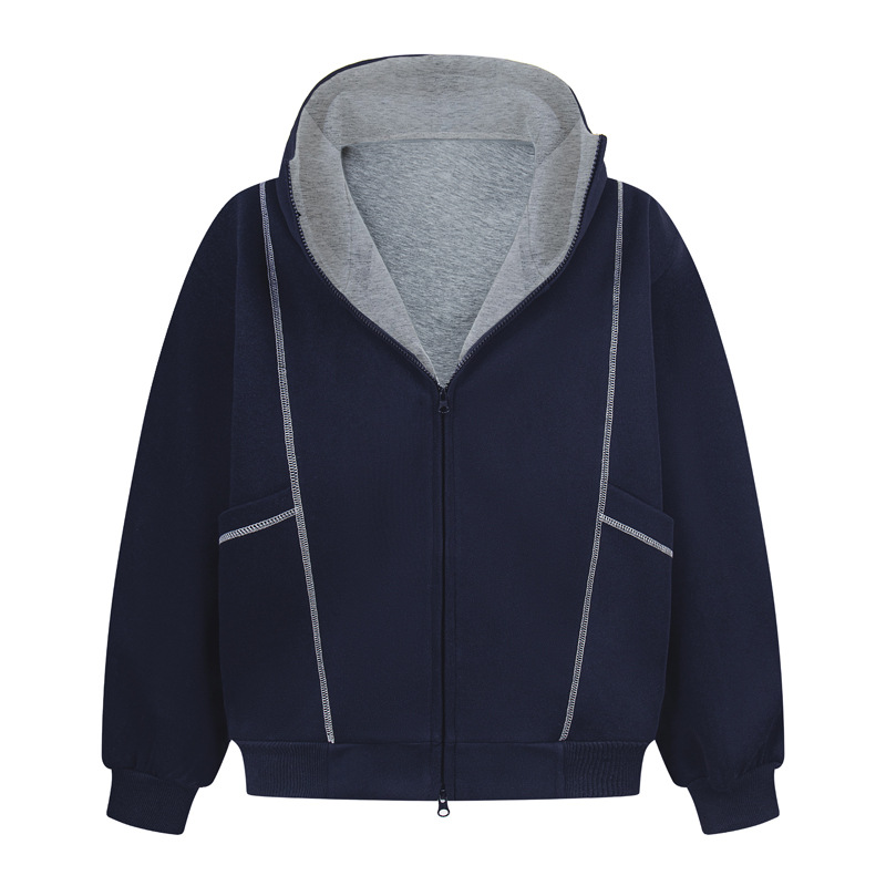 Street Relaxed Fit Zip-Up Letter Print Hoodie