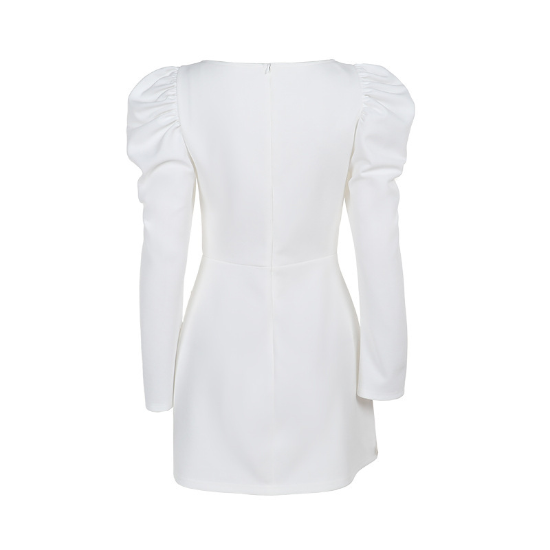 Bateau Neckline A-Line Long Sleeved Mini Dress