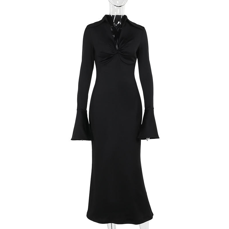 Bodycon Crossover Plunge Long Sleeve Dress