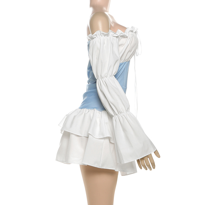 Chic Asymmetric High Waist Two Tone Puff Dress