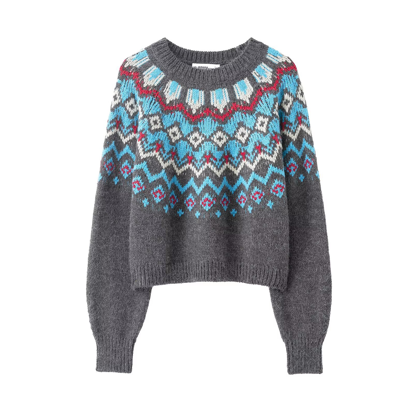 Round neck jacquard knitted sweater