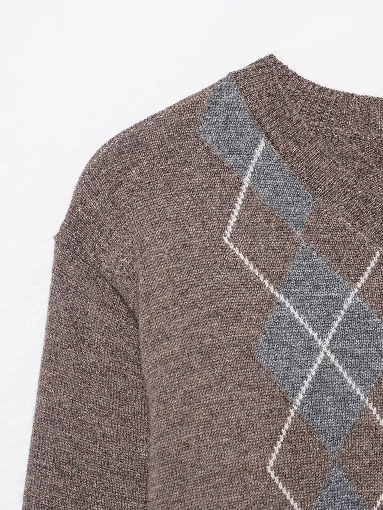 European Full Sleeve Argyle Knit Sweater