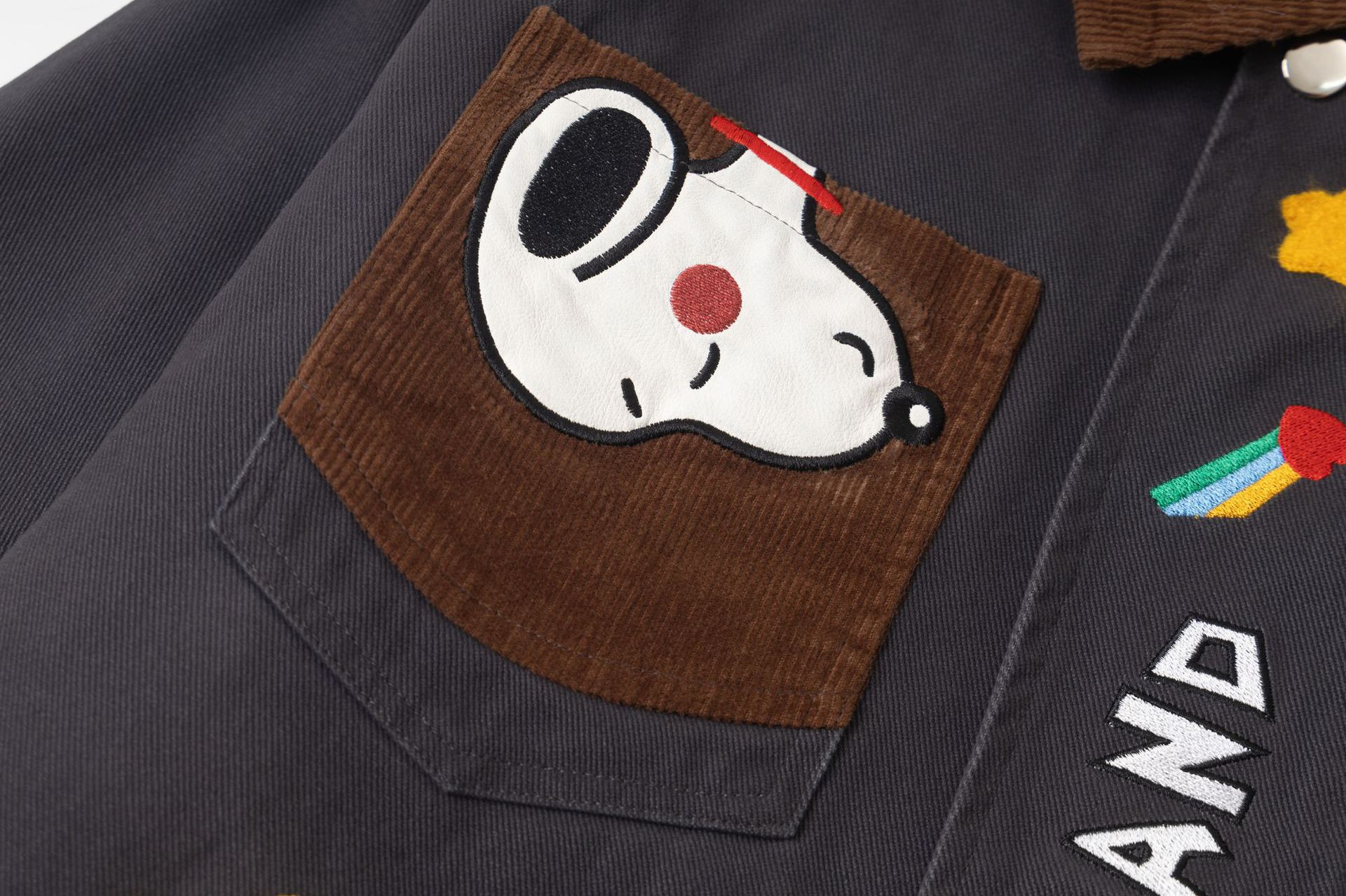 Color-Blocked Dog Embroidery Turn-Down Collar Quilted Jacket Outerwear