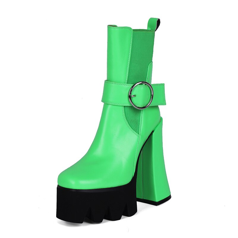 Women's Autumn Short Boots Brand New Square Toe Super High Heel Thick Sole Metal Sexy Stretch Bare Boots 42 Sizes