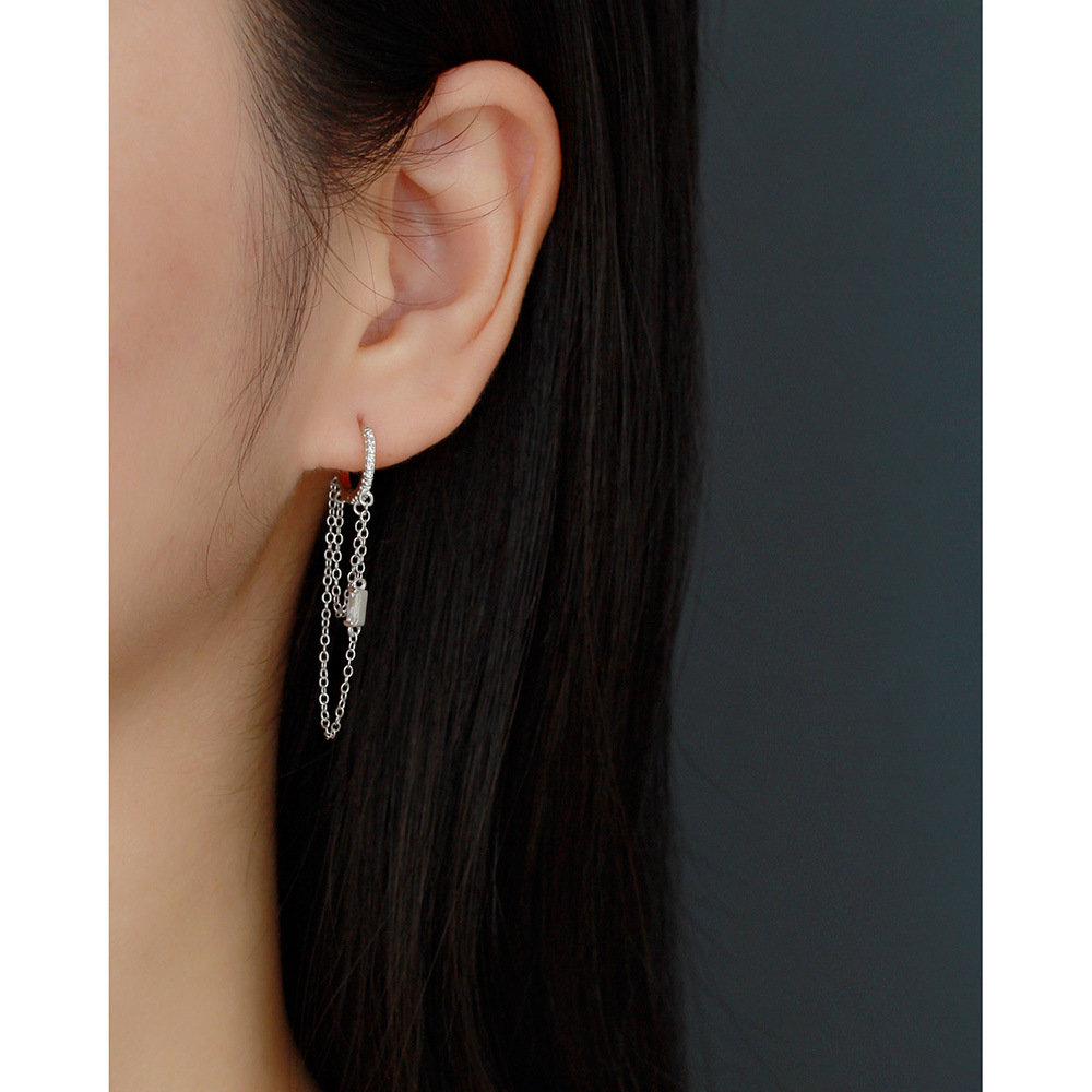 Light Luxury S925 Sterling Silver INS Chain Tassel Design Feel Earrings Ear Buckles Versatile Earrings Female