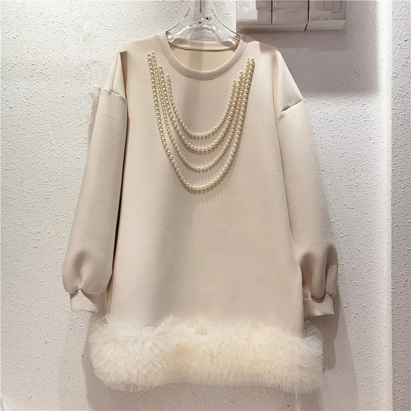 Ladies Rainbow Beaded Hem Crew Sweater