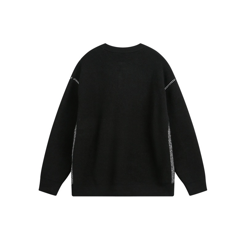 Block Hand Stitching Henley Collar Design Loose Knitwear