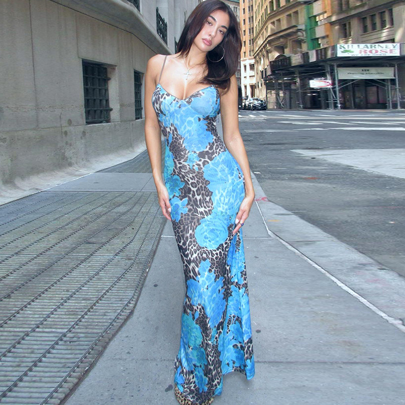 Women's Long Dress Street Style Temperament Fitted Printed Design Strapless Dress