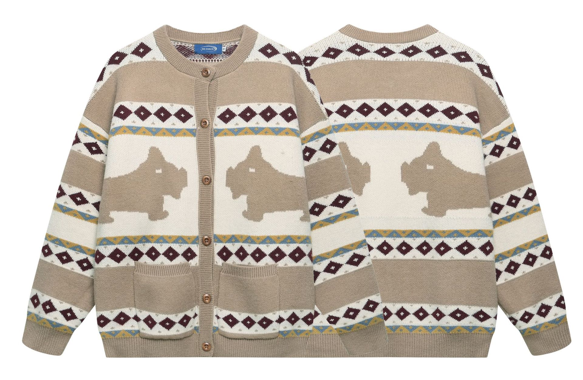Genderless Oversized Japanese Retro Jacquard Open Front Sweater