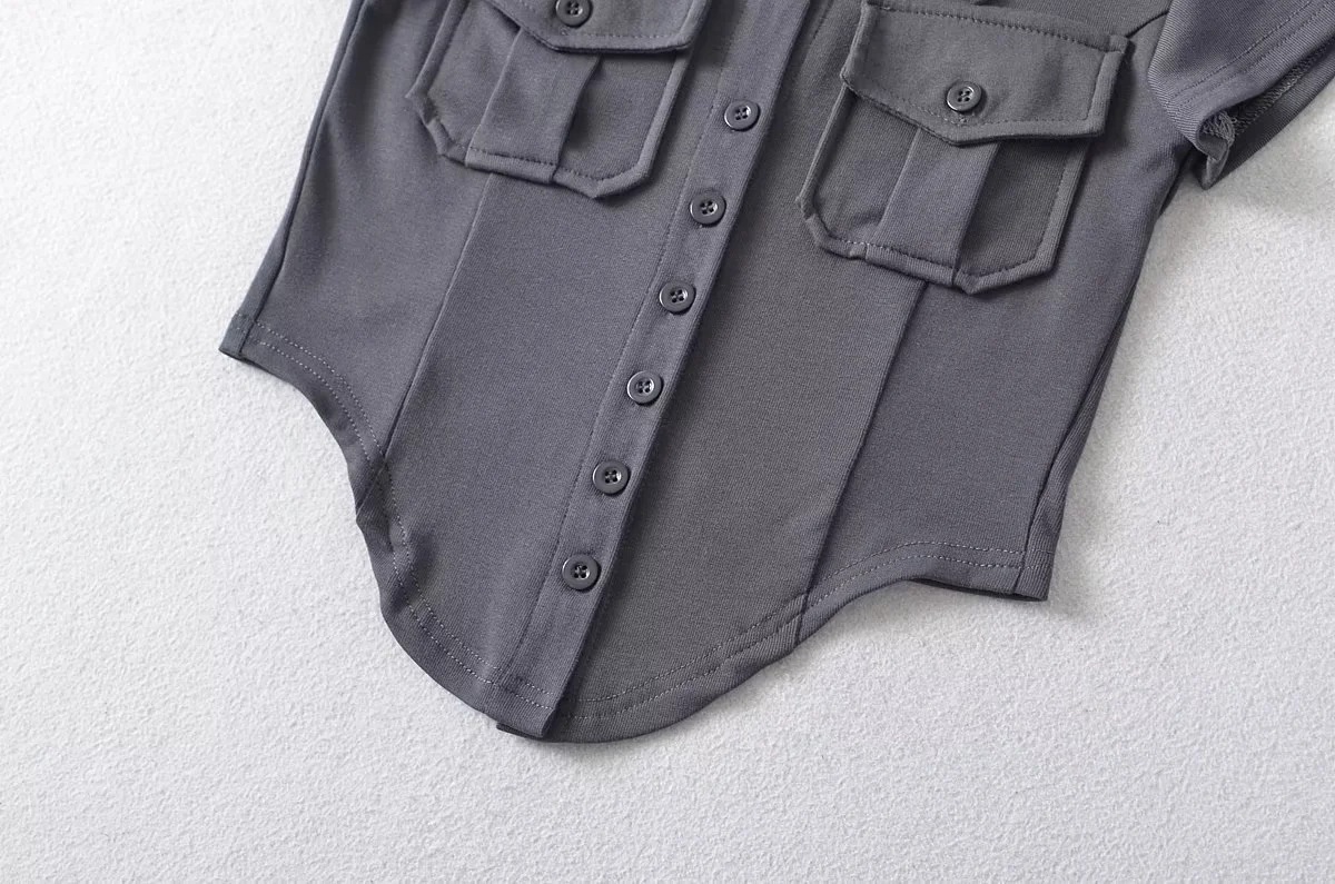 Ladies Half Sleeve Notch Collar Cardigan Tee