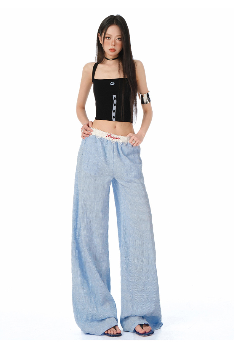 Women's Lace Casual Pants Loose Drape Wide Leg Trousers for Summer Strolling