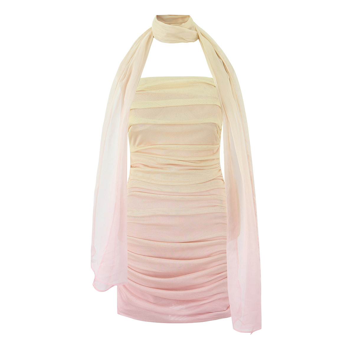 Gradient wrinkled waist cinching strapless dress