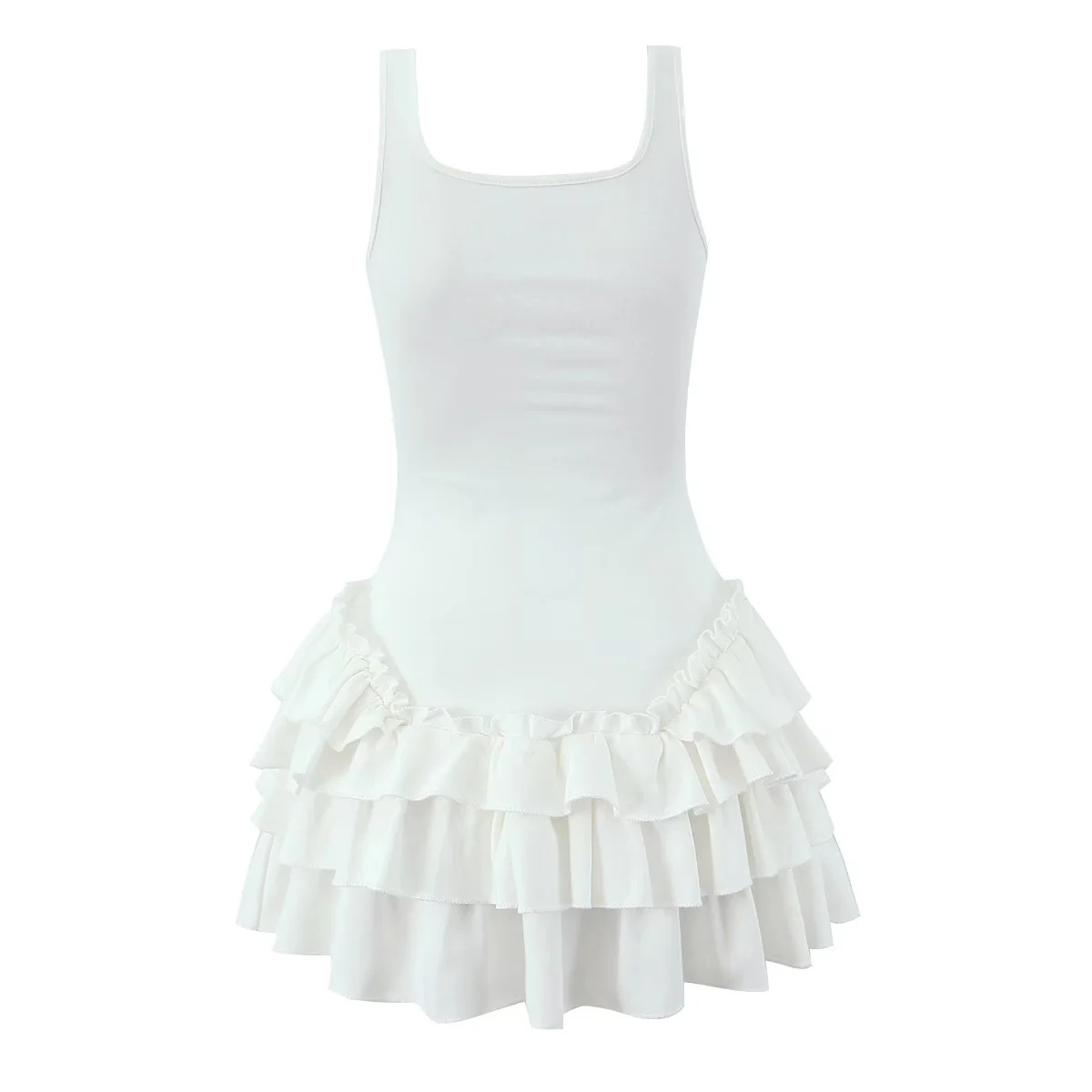 Square neck high elasticity sleeveless short skirt