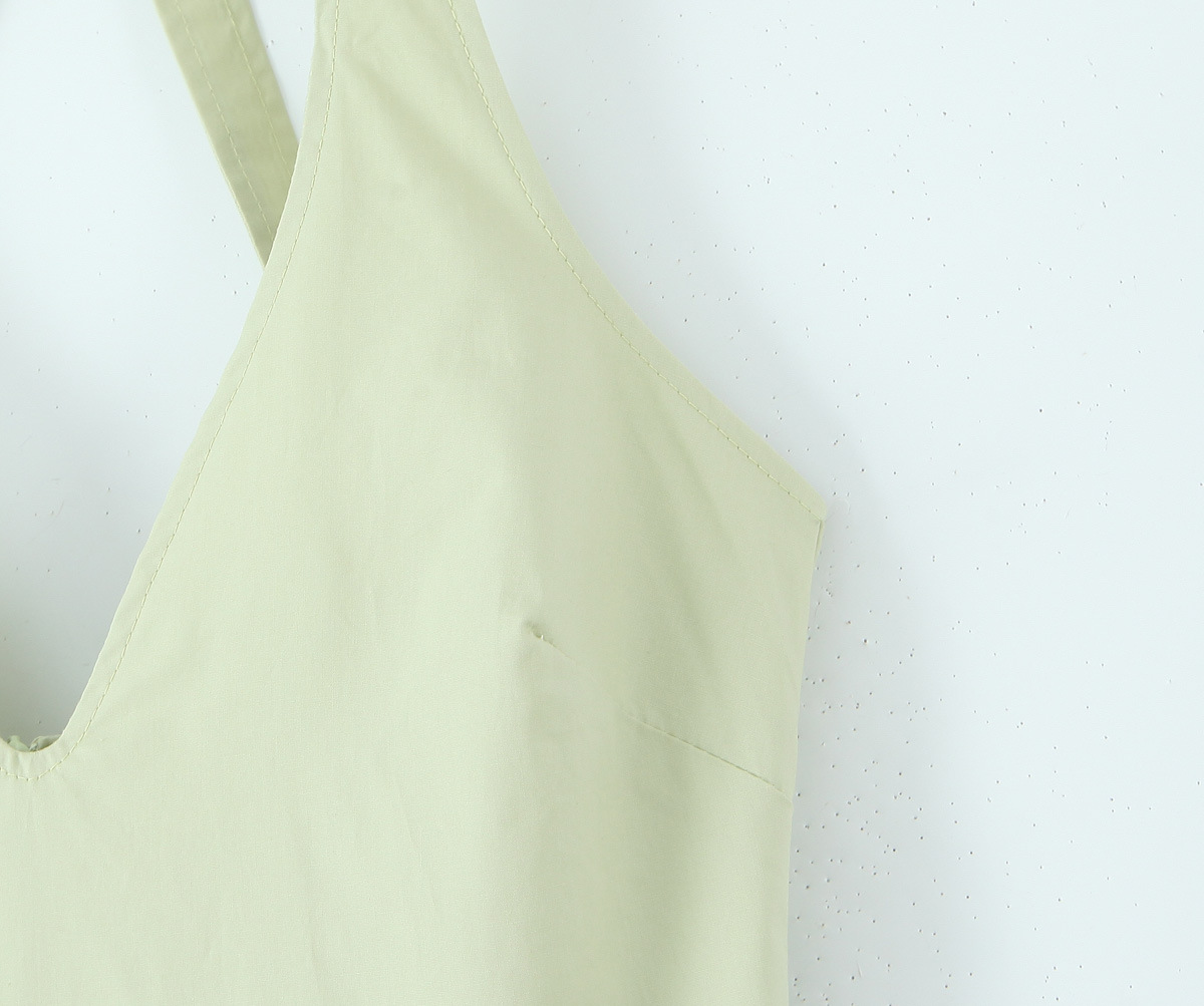 Sleeveless Strap-Neck Cotton Solid Fresh Flared Mid-Rise Dress
