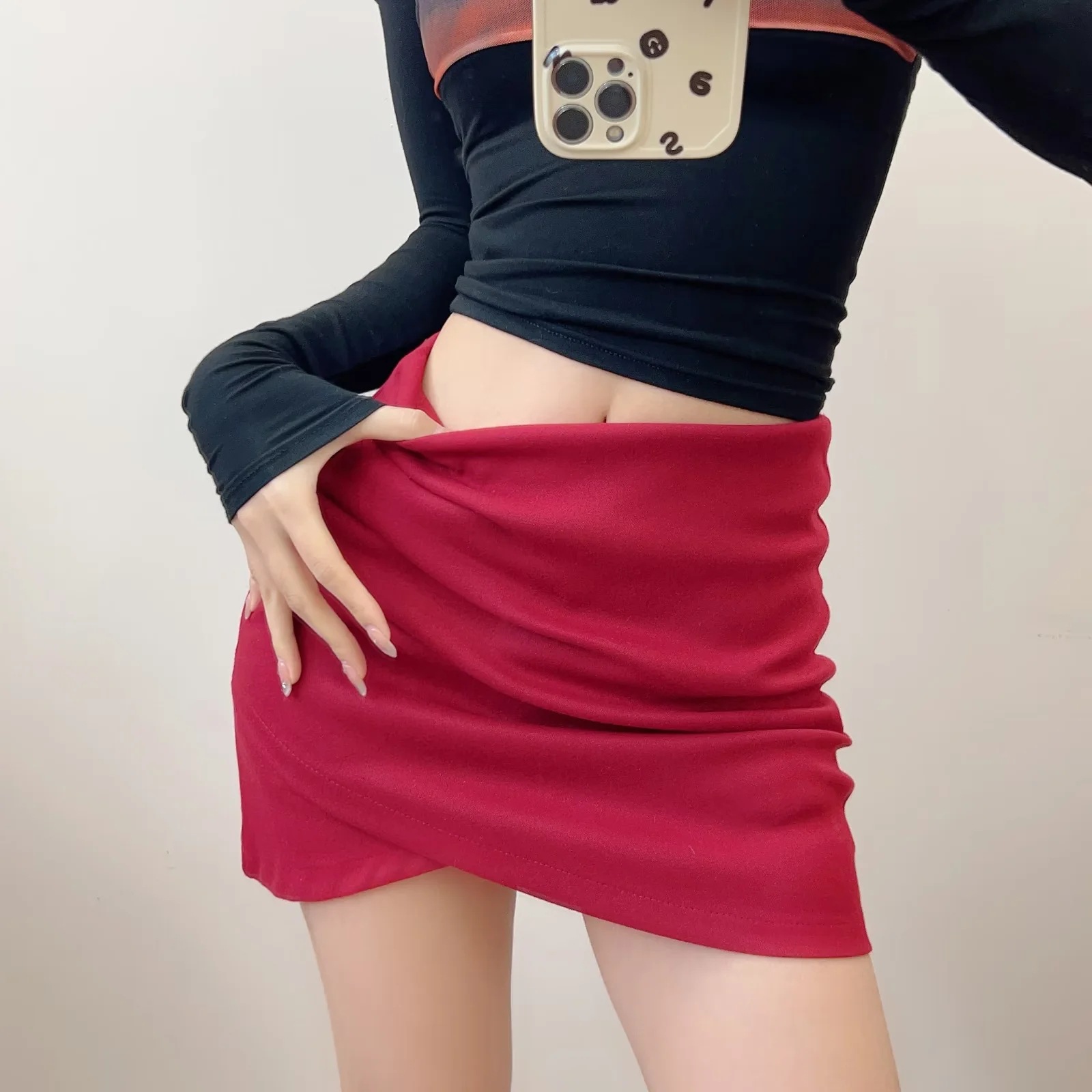 Asymmetrical Unprinted Cotton Blend Streetwear Skirt
