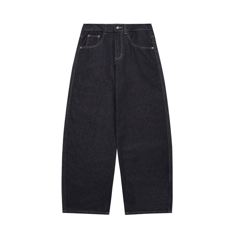 Washed Loose Wide-Leg Relaxed Slash Denim Pants