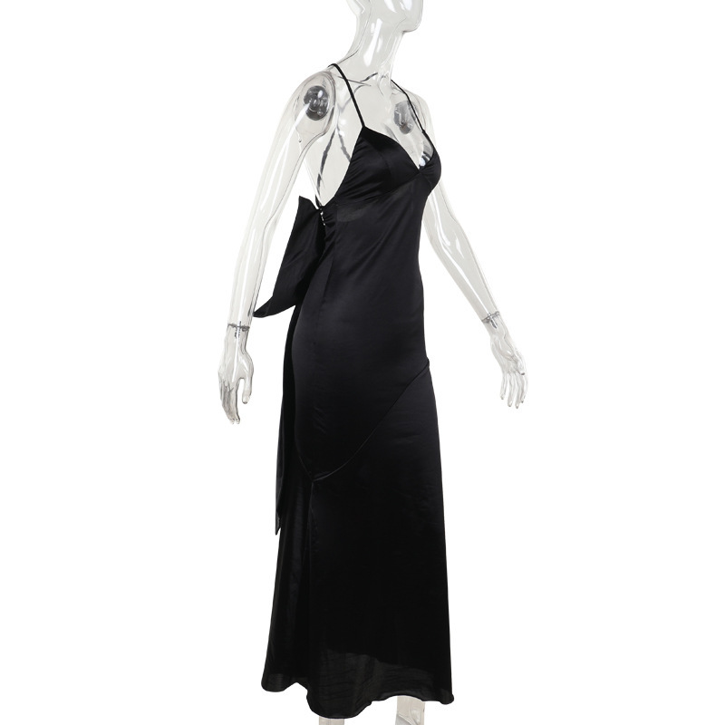 Spaghetti Strap V-Neck Ribbon Tie Dress
