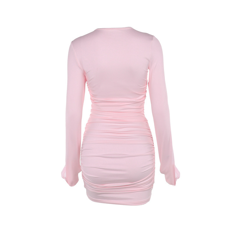 Round Neck Full Sleeve 3D Petal Hip-Hugging Dress