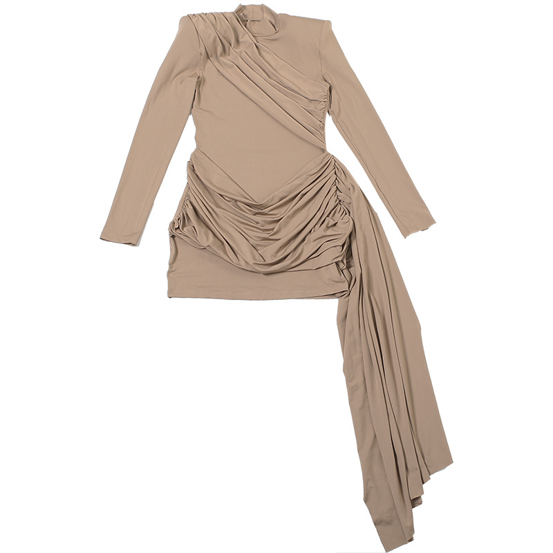 Open Back High Waist Full Sleeve Gathered Dress