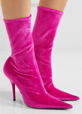 Floral Print Sexy Stiletto Sock Women Booties Stretch Pointed Toe High Heels Ankle Boots Fashion Botas Shoes Women Big Size 44