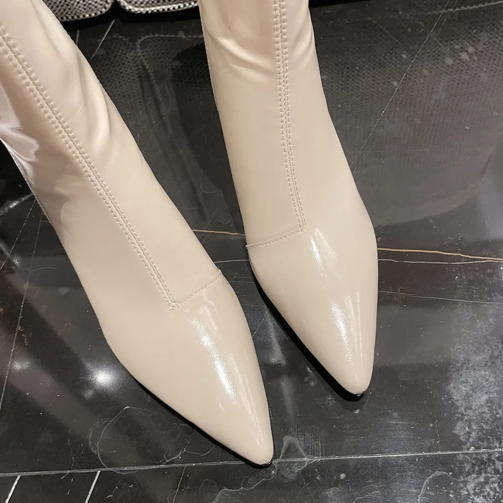 Fashion Western Women Mid-Calf Boots Pointed Toe Thin High Heels Office Lady Shoes Woman Genuine Leather Autumn Winter