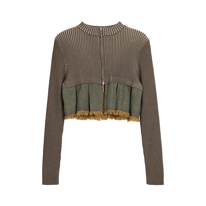 Textured Front Closure Cardigan With Gathered Bottom