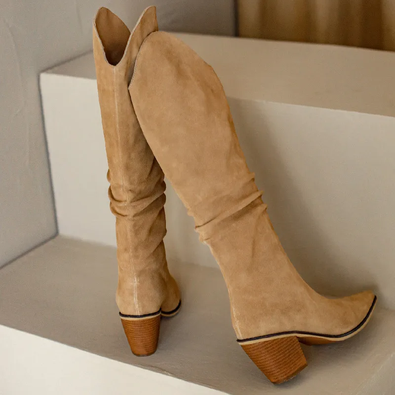 Women Sexy Point Women's Knee High Boots Black Beige Long Shoes Ladies Autumn Winter