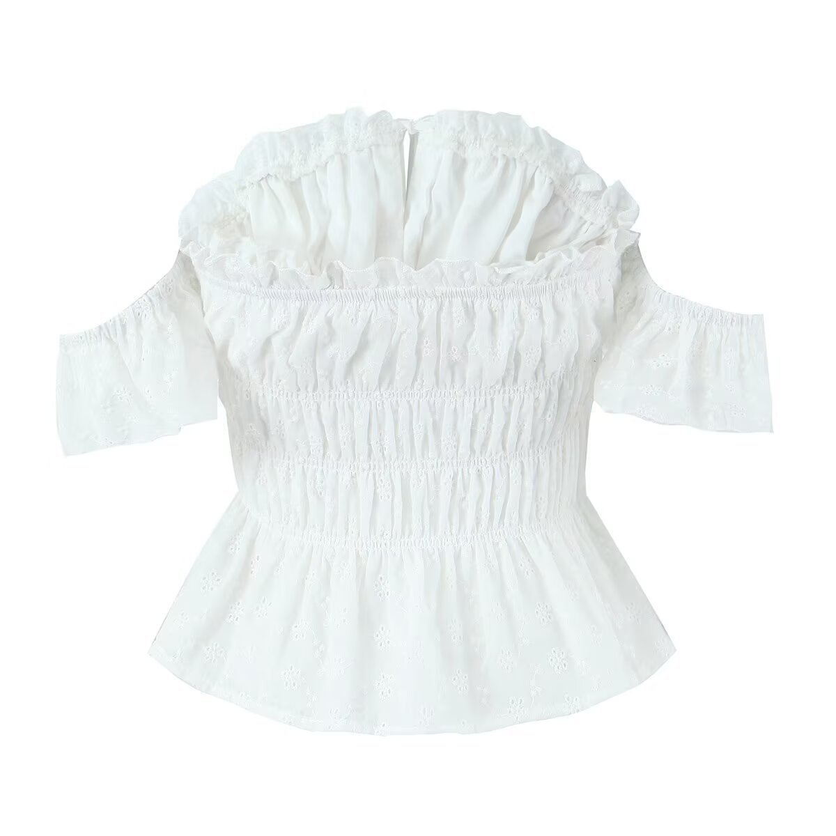 Asymmetric Mandarin Collar Ruffle Hem Top