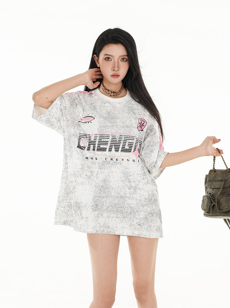 Versatile Loose Round Neck Short Sleeve Couple Sports Top Summer