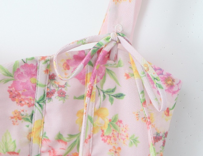 Women's Clothing Floral Fishbone Tie Strap Top + Tube Top Dress Set