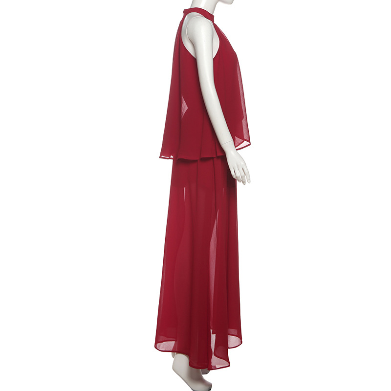 Sleeveless Scarlet Tie Neck Long Dress