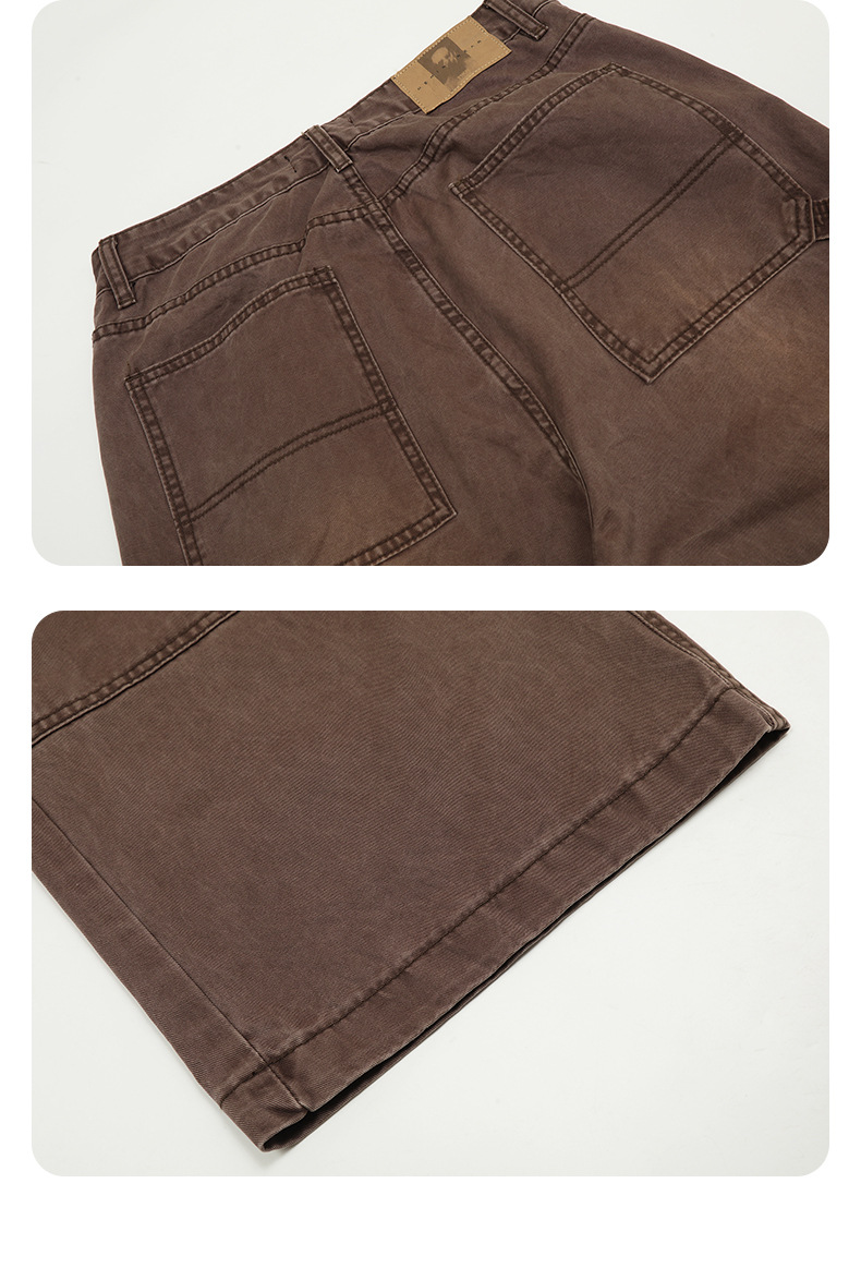Carpenter Work Pants for Men and Women Vintage Washed Distressed Riveted Denim Loose Straight Leg Long Trousers