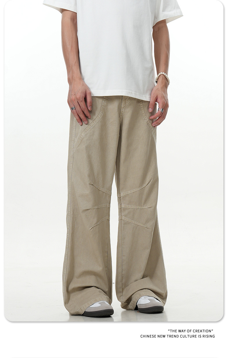 Three-Dimensional Vintage Washed Look Slimming Trendy Pile Straight Leg Casual Long Pants