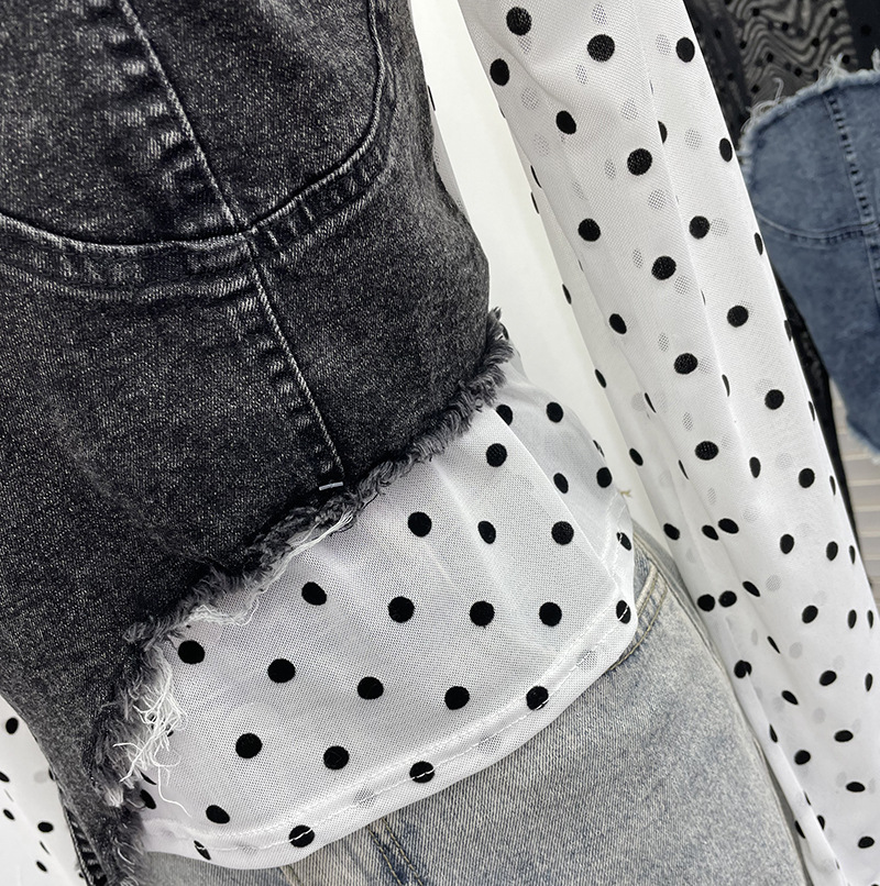 Asymmetric Distressed Jean Tailored Cropped Wrist-Length Tee