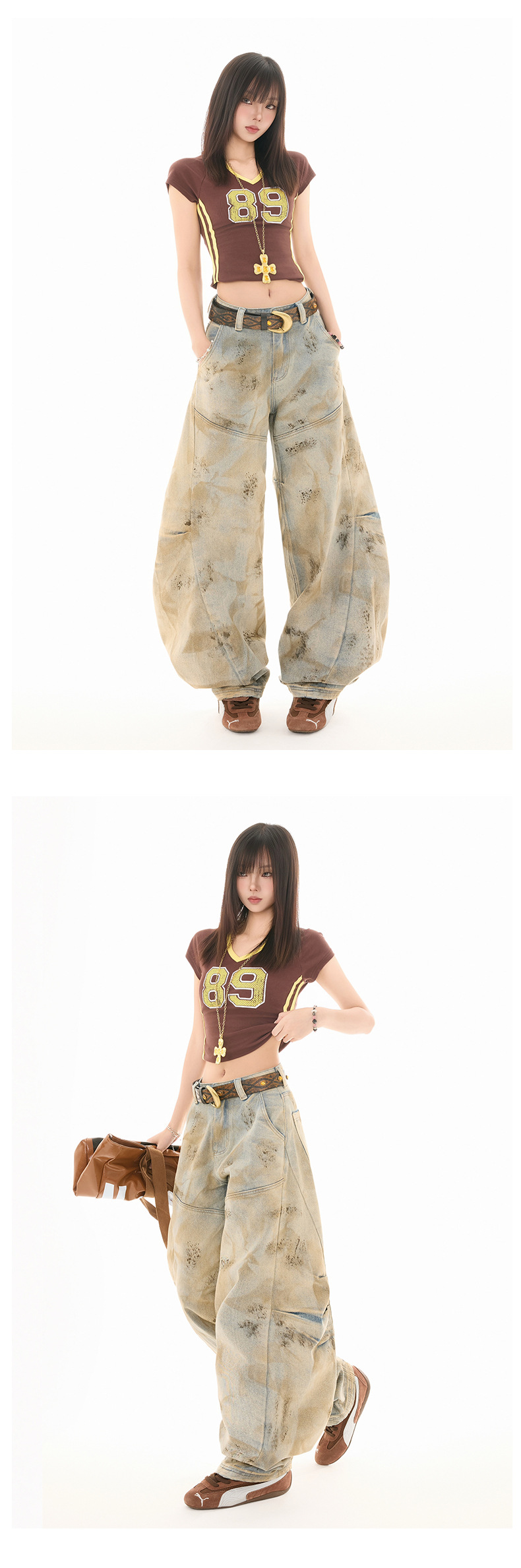 Women's Distressed Scythe Jeans Unique Design Loose Scythe Pants